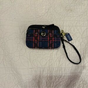 Coach Navy and Pink Plaid Wristlet
